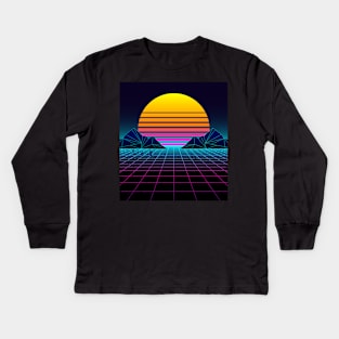 Futuristic Neon Sunset Retrowave Kids Long Sleeve T-Shirt